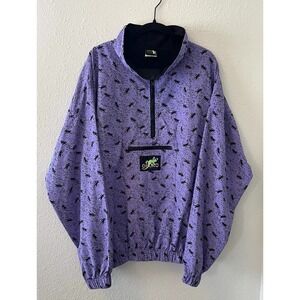 Gecko Hawaii Anorak Jacket Men's XL Purple 1/4 Zip Pullover AOP  80's 90s Surfer